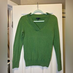 Gap Women's V-Neck Green Fitted Cotton Sweater Y2K Christmas Holiday Size S